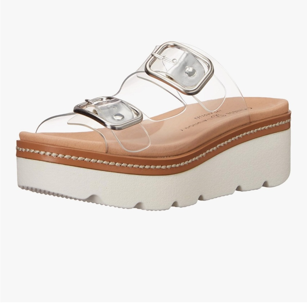 Chinese Laundry Clear Platform Sandals with Silver Buckles